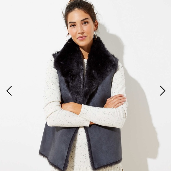 NWT LOFT reversible faux shearling vest black grey - Picture 1 of 10